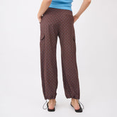 Drawcord Cargo Pants, Brown/Blue Polka Dot