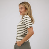 Puff Sleeve Tee, Olive and Cream Stripe