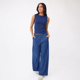 Cotton Rib High Neck Tank, Navy