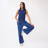 Cotton Rib High Neck Tank, Navy