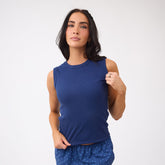 Cotton Rib High Neck Tank, Navy