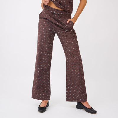 Audrey Trouser, Brown/Blue Polka Dot
