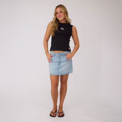 Utah High Neck Rib Cotton Tank, Black - UU