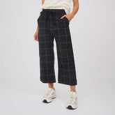 Audrey Wide Leg Pants, Black Windowpane