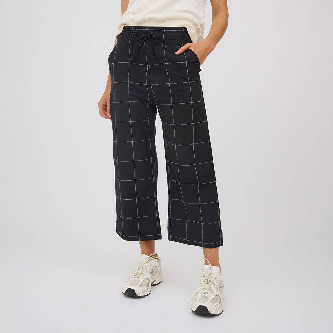 Audrey Wide Leg Pants, Black Windowpane