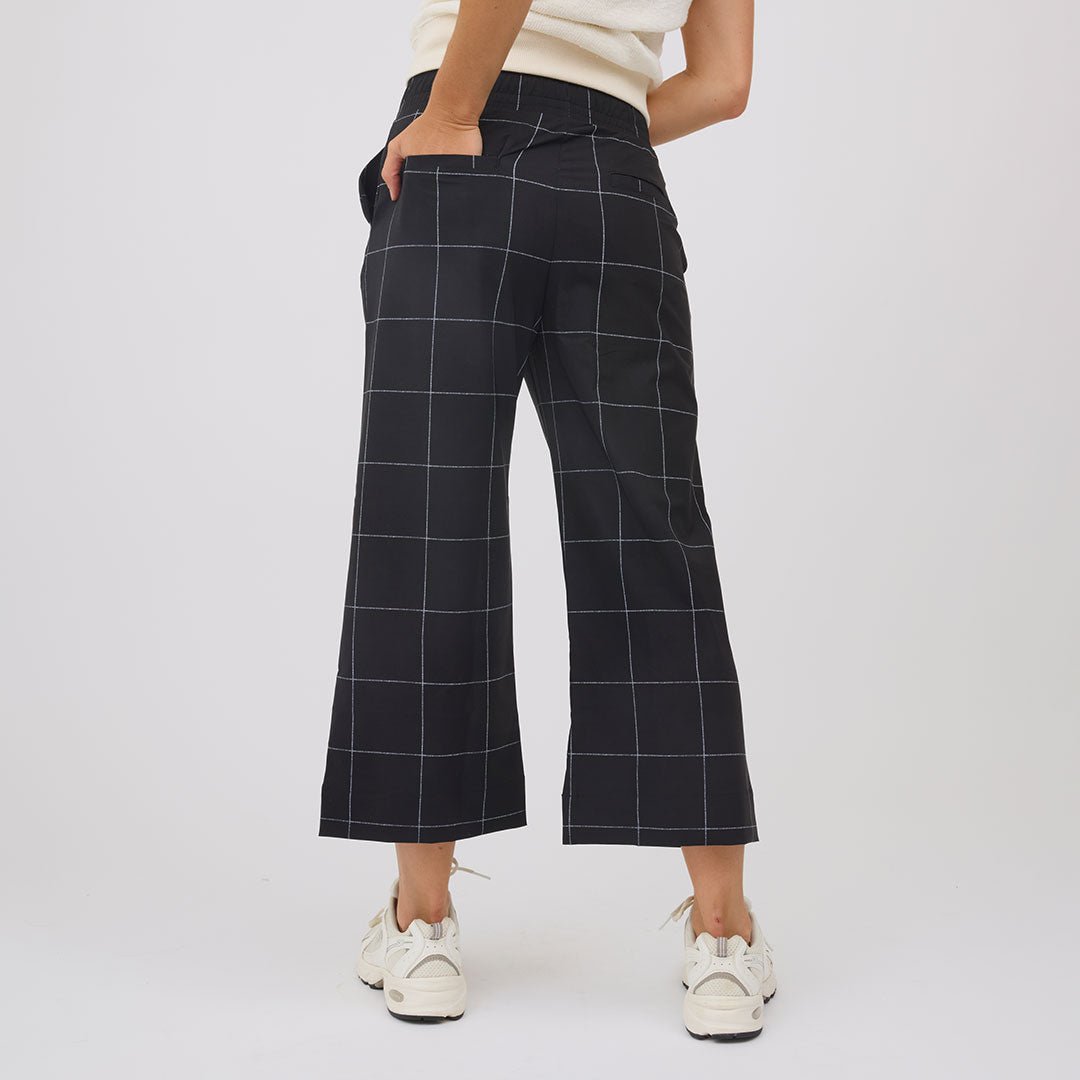 Audrey Wide Leg Pants, Black Windowpane - Albion Fit