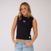Utah High Neck Rib Cotton Tank, Black - UU