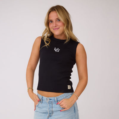 Utah High Neck Rib Cotton Tank, Black - UU