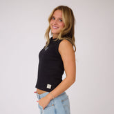 Utah High Neck Rib Cotton Tank, Black - UU