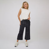 Audrey Wide Leg Pants, Black Windowpane