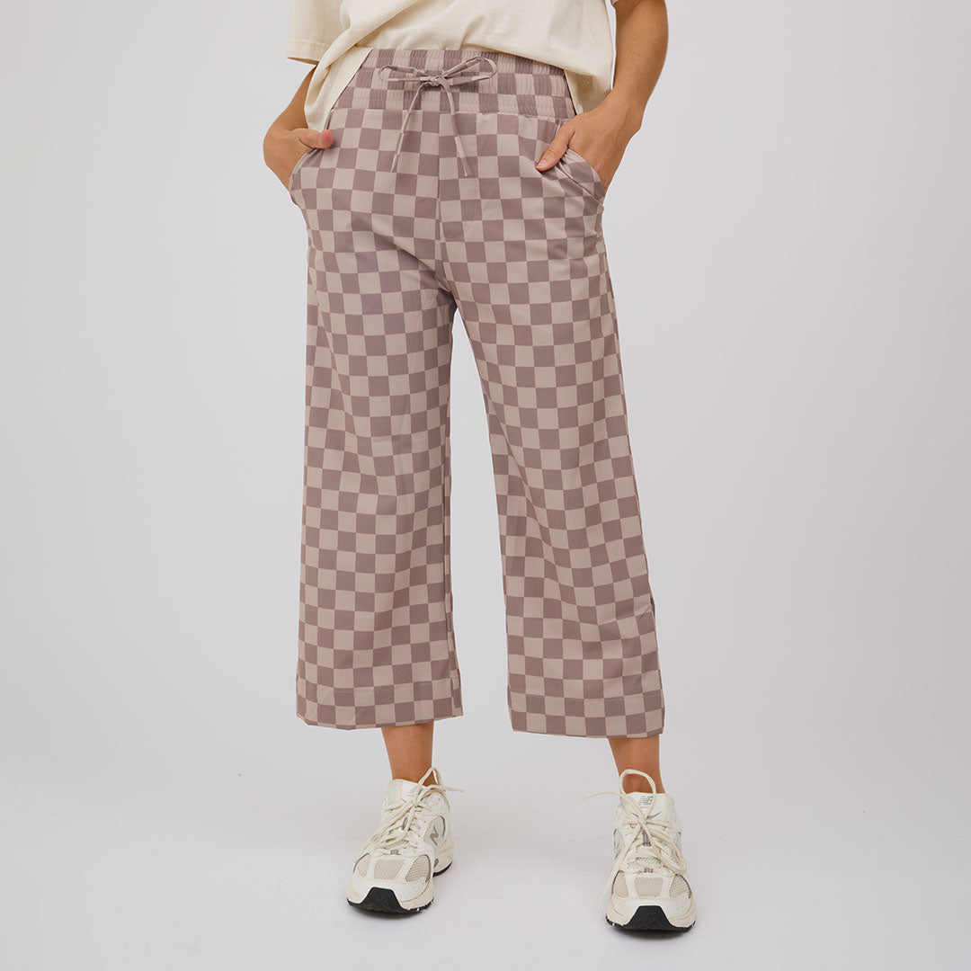 Audrey Wide Leg Pants, Brown Checkers - Albion Fit