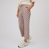 Audrey Wide Leg Pants, Brown Checkers