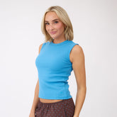 Cotton Rib High Neck Tank, Ocean