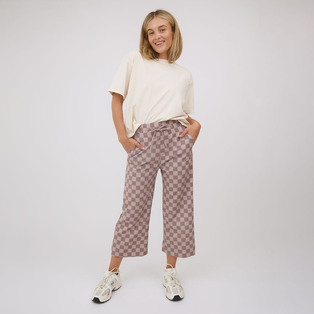 Audrey Wide Leg Pants, Brown Checkers - Albion Fit