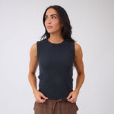 Cotton Rib High Neck Tank, Black