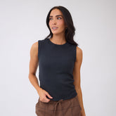 Cotton Rib High Neck Tank, Black