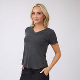 Basic V Neck Tee, Charcoal