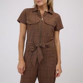 City Jumpsuit, Brown/Black Windowpane