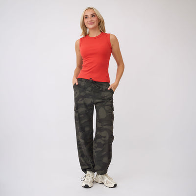 Cotton Rib High Neck Tank, Poppy