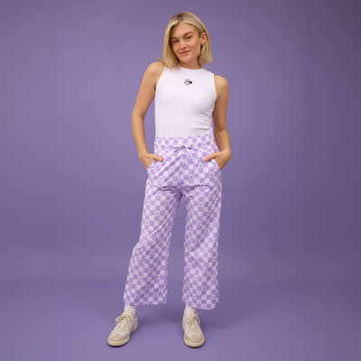 Disney Audrey Wide Leg Pants, Purple Check