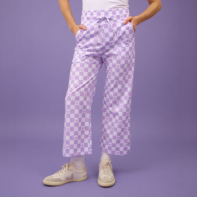 Disney Audrey Wide Leg Pants, Purple Check
