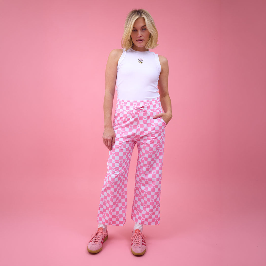 Disney Audrey Wide Leg Pants, Pink Check - Albion Fit