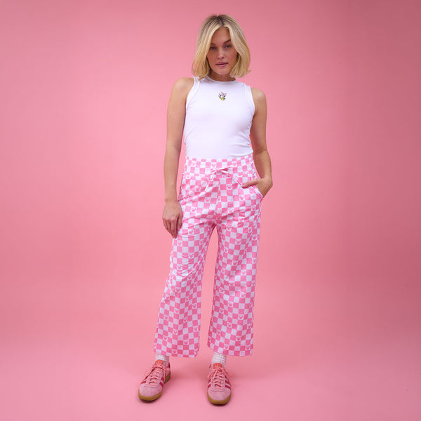 Disney Audrey Wide Leg Pants, Pink Check - Albion Fit