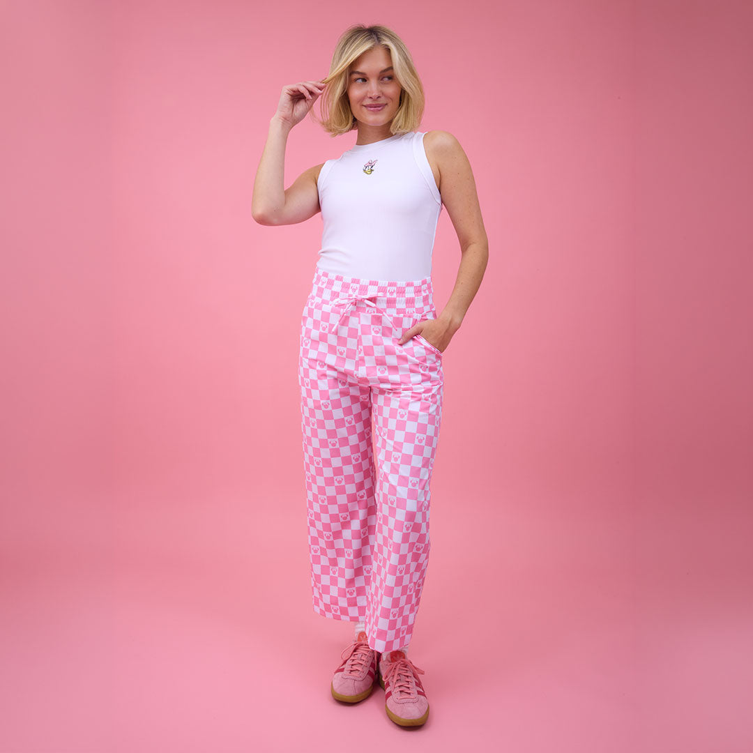 Disney Audrey Wide Leg Pants, Pink Check - Albion Fit