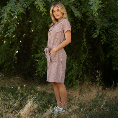 Vineyard Dress, Toffee Gingham