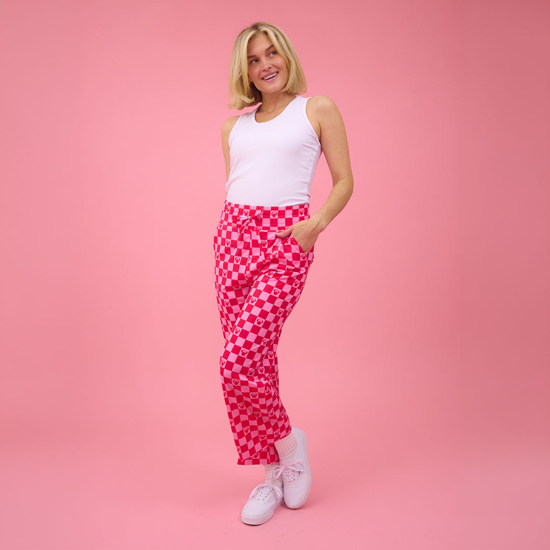 Disney Audrey Wide Leg Pants, Magenta Check - Albion Fit