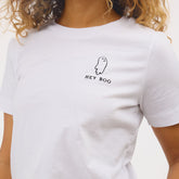 Boyfriend Tee, White Embroidered Hey Boo