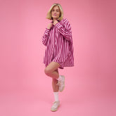 Kimber Button Down, Cranberry Stripe