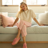 Audrey Wide Leg Pants, Pink Check