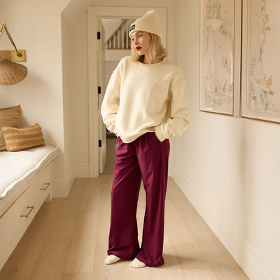 Slip On Trouser, Burgundy Gingham