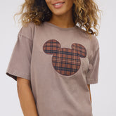 Disney Mickey Plaid Oversized Tee, Brown