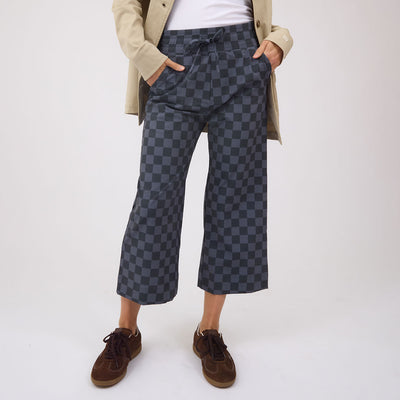 Audrey Wide Leg Pants, Slate Checkers