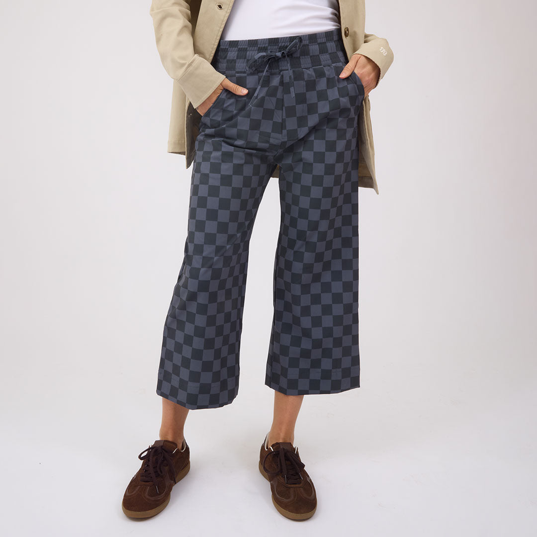 Audrey Wide Leg Pants, Slate Checkers