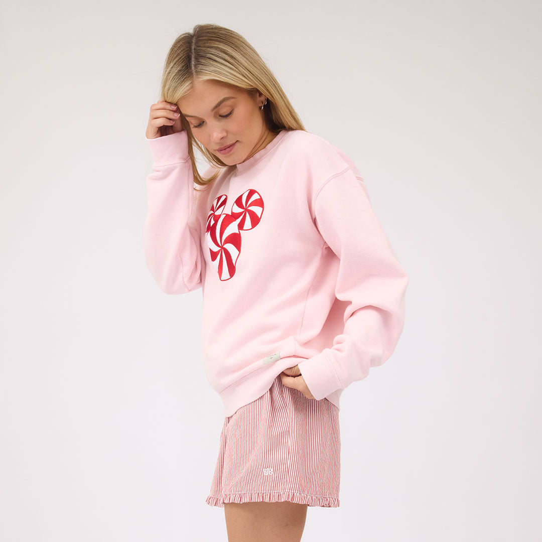 Disney Mickey Mouse Peppermint Crew Sweatshirt, Pink - Albion Fit