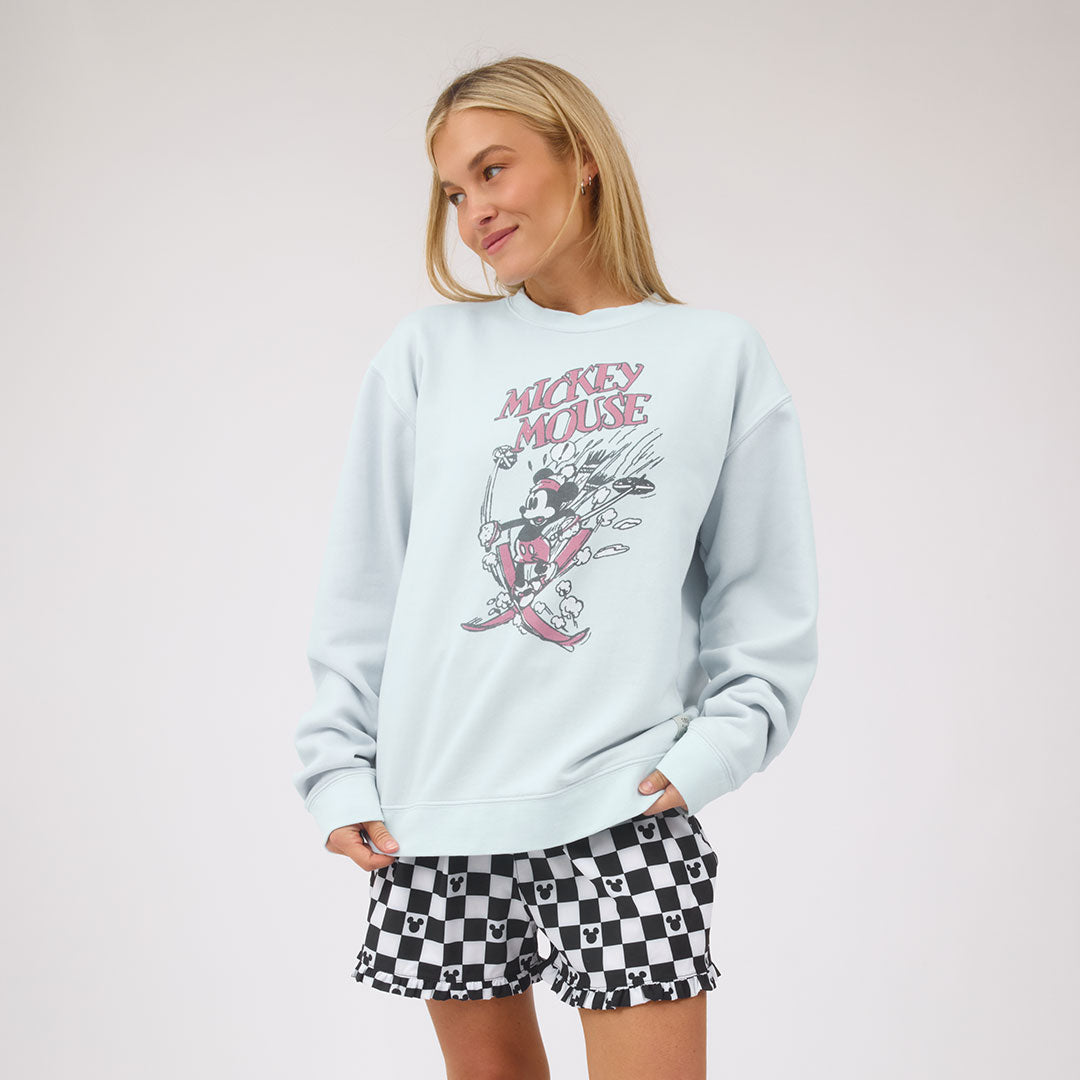 Disney Mickey Mouse Ski Crew Sweatshirt, Powder Blue - Albion Fit