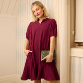 Clara Dress, Burgundy Gingham