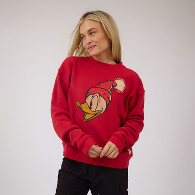 Disney Donald Duck Holiday Crew Sweatshirt, Red