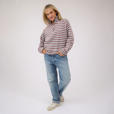 Oxford Fleece Zip-Up, Grey Stripe