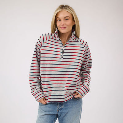 Oxford Fleece Zip-Up, Grey Stripe