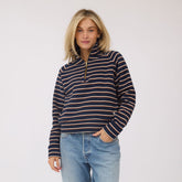 Oxford Fleece Zip-Up, Navy Stripe