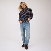 Oxford Fleece Zip-Up, Navy Stripe