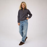 Oxford Fleece Zip-Up, Navy Stripe