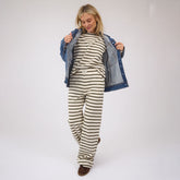 Striped Pants, Olive and Cream