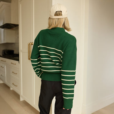 Alpine Knit Sweater, Green Stripe