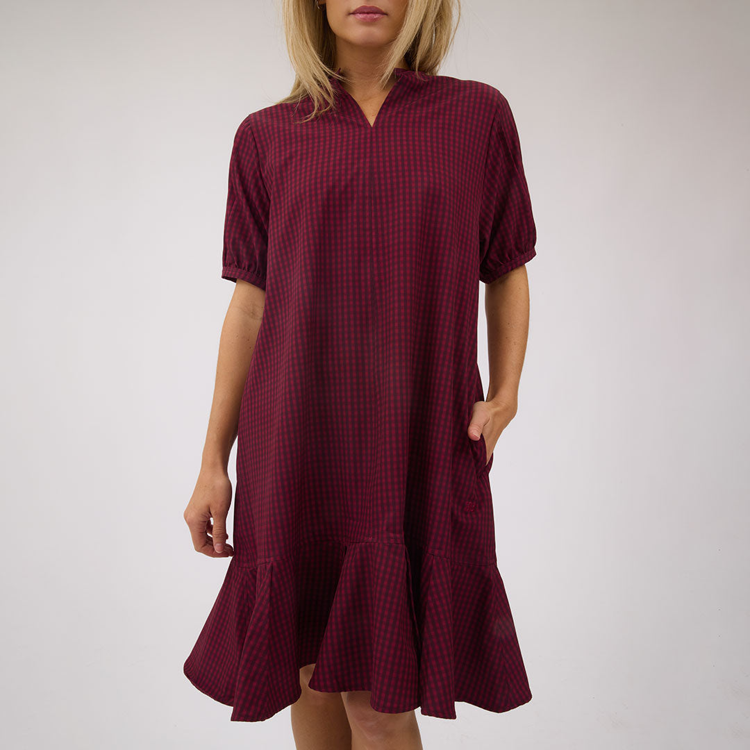 Clara Dress, Burgundy Gingham - Albion Fit