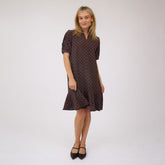 Clara Dress, Black/Brown Polka Dot